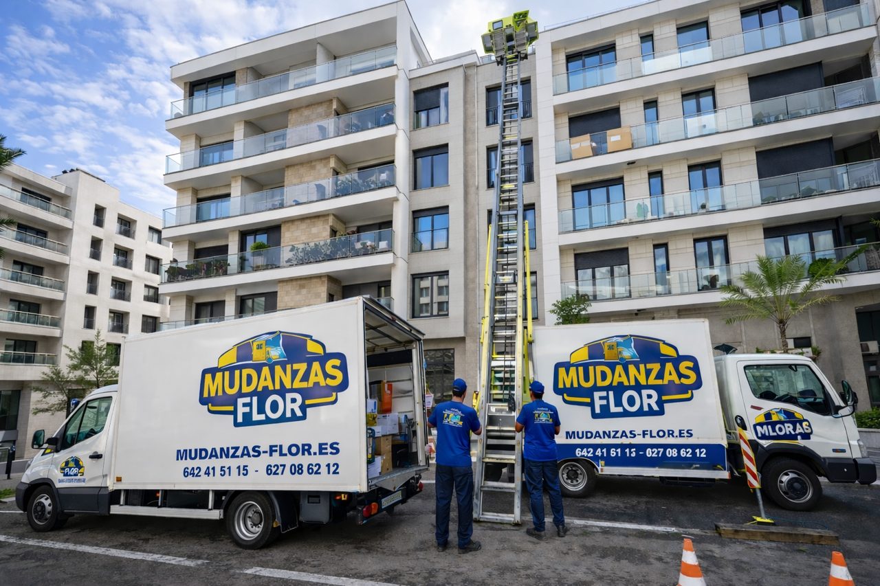 Elevador de fachadas para subir muebles por el exterior del edificio — imagen ilustrativa